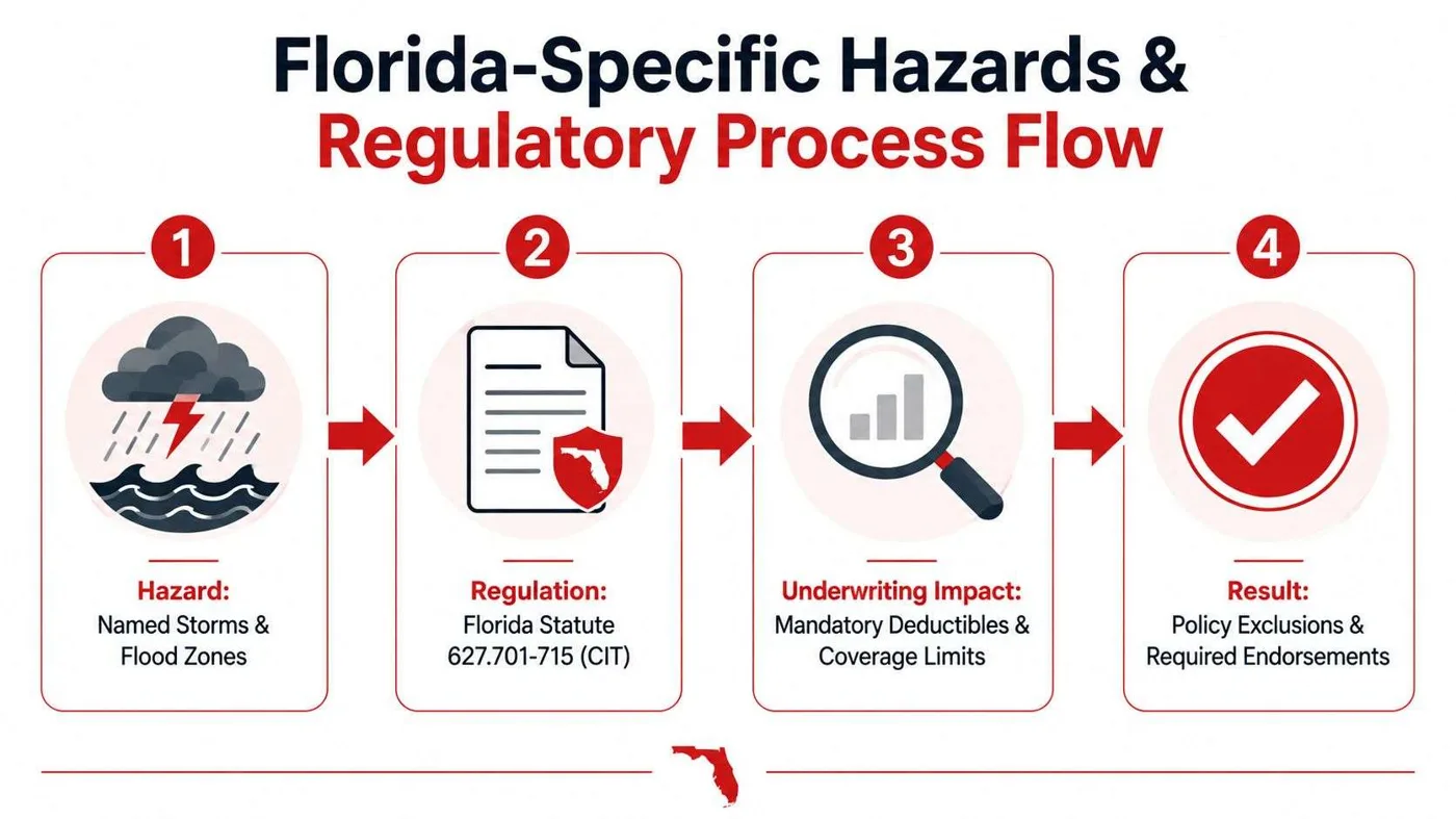 mobile home park insurance florida regulatory process Mobile Home Park Insurance Florida: 2026 Guide You're probably staring at a quote that looks expensive, a lease file that needs a flood disclosure, and a park that still has residents asking who's responsible when a storm drops a limb on a carport. That's the reality of mobile home park insurance Florida owners deal with. The mistake is treating the park like vacant land or a simple apartment parcel. A Florida mobile home park is a living residential community with roads, utilities, common areas, amenities, and real liability exposure every time a resident, guest, or contractor steps onto the property. A flow chart illustrating the Florida-specific hazard and regulatory process for mobile home park insurance.