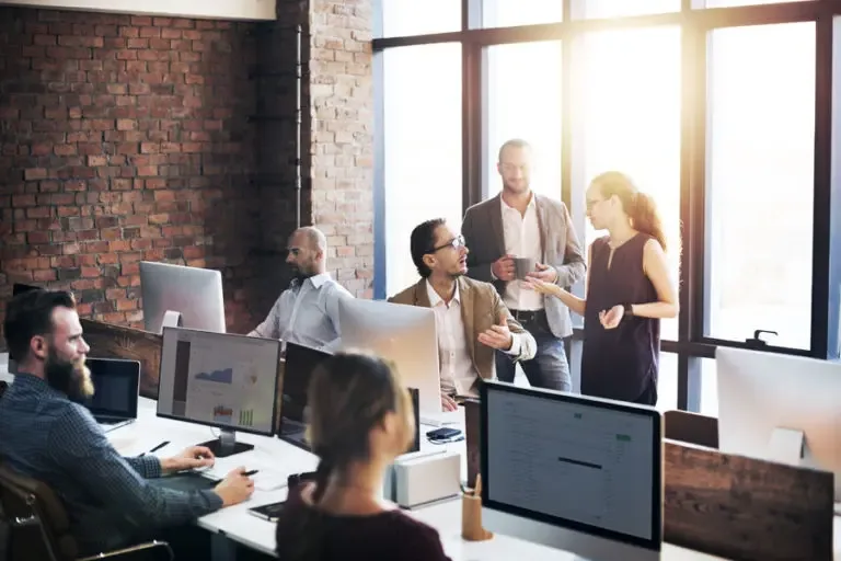 Cyber Liability Group of Employees Using Computers in their Brick Office 768x512 1 Cyber Liability Insurance Help protect your business from hacks, cyber attacks, and other online threats.