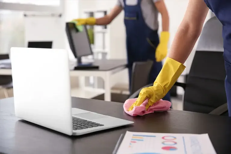 Janitorial Service Insurance Janitors Cleaning Up a Desk Area After Business Hours 768x512 1 Janitorial Services Insurance  